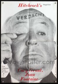 4d300 SUSPICION German 16x24 poster R70s great close-up image of Alfred Hitchcock by Baumgart!