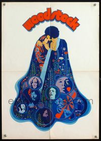 4d302 WOODSTOCK German 17x24 movie poster '70 great artwork of young couple, musicians!