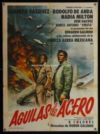 4e103 AGUILAS DE ACERO Mexican poster '71 cool artwork of Alberto Vazquez, explosion, fighter jets!