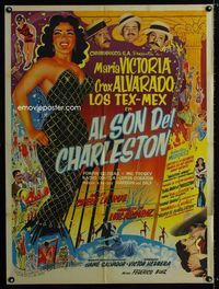 4e104 AL SON DEL CHARLESTON Mexican poster '54 great sexy full-length artwork of Maria Victoria!