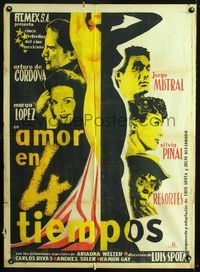 4e106 AMOR EN 4 TIEMPOS Mexican poster '55 Arturo de Cordova, Silvia Pinal, Resortes, sexy art!