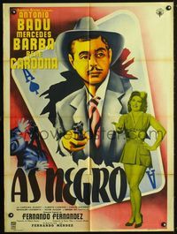 4e108 AS NEGRO Mexican movie poster '54 cool art of Antonio Badu bursting out from ace of spades!