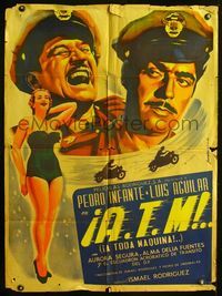 4e102 A.T.M. Mexican movie poster '51 art of Pedro Infante, Luis Aguilar & sexy full-length babe!