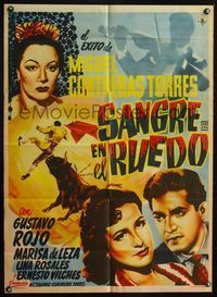 4e111 BAJO EL CIELO DE ESPANA Mexican movie poster '53 cool art of matador in arena fighting bull!