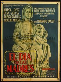 4e120 EL DIA DE LAS MADRES Mexican poster '69 artwork of mother holding naked child in her lap!
