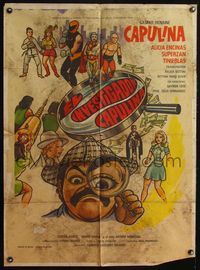 4e124 EL INVESTIGADOR CAPULINA Mexican poster '75 wacky art of detective with magnifying glass!