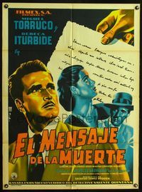 4e126 EL MENSAJE DE LA MUERTE Mexican poster '53 art of Miguel Torruco & Rebecca Iturbide by Francisco Diaz Moffitt!