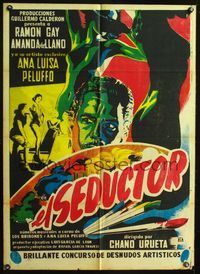 4e130 EL SEDUCTOR Mexican poster '55 cool art of painter's palette w/brushes & sexy naked models!