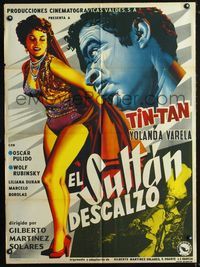 4e131 EL SULTAN DESCALZO Mexican movie poster '56 great artwork of Tin-Tan, sexy Yolanda Varela!