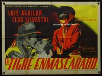 4e133 EL TIGRE ENMASCARADO Mexican poster '51 Luis Aguilar, cool Carlos Vega art of masked cowboy!