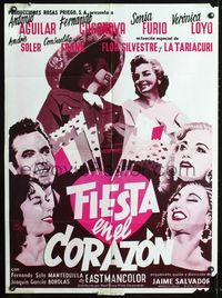 4e136 FIESTA EN EL CORAZON Mexican movie poster '58 Antonio Aguilar, Fernando Casanova, Sonia Furio