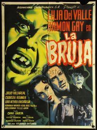 4e142 LA BRUJA Mexican poster '54 cool close up artwork of deformed monster + top cast members!