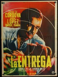 4e144 LA ENTREGA Mexican movie poster '54 art of Arturo de Cordova romancing Marga Lopez by Mendoza!
