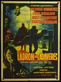 4e150 LADRON DE CADAVERES Mexican poster '57 art of drooling monster & graverobbers in cemetery!