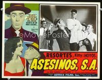4e935 ASESINOS S.A. Mexican movie lobby card R60s wacky image of Resortes in straight jacket!