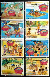 4e902 AVENTURAS DE ROBINSON CRUSOE 8 Mexican movie lobby cards '78 cool cartoon art of natives!