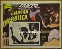 4e975 SANTO VS. THE DIABOLICAL HATCHET Mexican movie lobby card '64 Mexican masked wrestler w/axe!