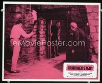 4e950 FRANKENSTEIN Mexican movie lobby card R70s Boris Karloff as the monster in doorway!
