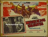 4e985 TWO RODE TOGETHER Mexican lobby card '60 cowboys James Stewart & Richard Widmark, John Ford!