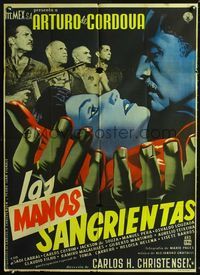 4e159 MAOS SANGRENTAS Mexican poster '55 artwork of Arturo de Cordova holding his dying beloved!
