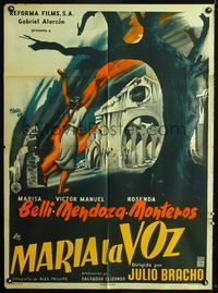4e161 MARIA LA VOZ Mexican poster '55 artwork of girl running to abandoned church by Josep Renau!