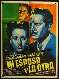 4e164 MI ESPOSA Y LA OTRA Mexican poster '52 art of Arturo de Cordova & Marga Lopez by Josep Renau!