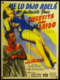 4e167 NECESITO UN MARIDO Mexican movie poster '55 art of sexy Maria Antonieta Pons wearing swimsuit!