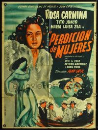4e177 PERDICION DE MUJERES Mexican movie poster '51 art of Rosa Carmina & faceless dancer by Yanez!