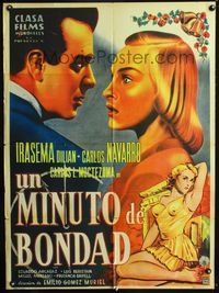 4e191 UN MINUTO DE BONDAD Mexican movie poster '54 art of sexy Irasema Dilian in nightgown!