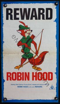 4d410 ROBIN HOOD New Zealand daybill movie poster '73 Walt Disney cartoon, cool reward style!