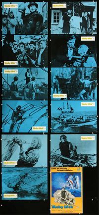 4e315 MOBY DICK 12 Spanish movie lobby cards '56 cool images of Gregory Peck, giant whale!