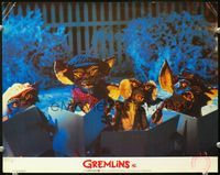 4f625 GREMLINS English lobby card '84 great wacky image of four creatures singing Christmas carols!