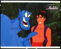 4f384 ALADDIN lobby card '92 Walt Disney, great close up of Prince Ali & blue Robin Williams Genie!