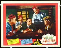 4f387 ALGIERS movie lobby card #8 R53 Charles Boyer as Pepe Le Moko plays cards in the Casbah!