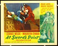 4f416 AT SWORD'S POINT movie lobby card #4 '52 swashbuckler Cornel Wilde is trapped in duel!