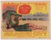 4f020 ATLANTIC CITY title card '44 sexy art of full-length Constance Moore laying on beach by pier!