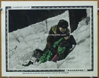 4f420 BACKBONE lobby card '23 Alfred Lunt finds pretty Edith Roberts unconscious in a snowstorm!