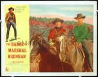 4f424 BADGE OF MARSHAL BRENNAN lobby card '57 Jim Davis on horseback by Carl Smith with guns drawn!