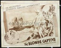 4f466 BLONDE CAPTIVE LC '32 topless beautiful white woman waving at ship on island with native!