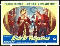 4f484 BRIDE OF VENGEANCE LC #5 '49 Paulette Goddard in wild royal outfit with amused John Lund!