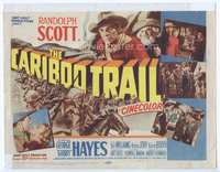 4f047 CARIBOO TRAIL title lobby card '50 Randolph Scott & Gabby Hayes vs Native American Indians!