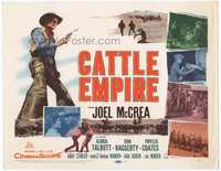 4f049 CATTLE EMPIRE title card '58 cool full-length image of cowboy Joel McCrea with gun drawn!