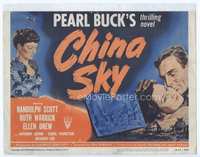 4f052 CHINA SKY title lobby card R50 Randolph Scott, from Pearl S. Buck's best selling novel!