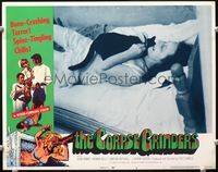 4f524 CORPSE GRINDERS lobby card #3 '71 Ted V. Mikels, wacky image of woman on bed with black cat!