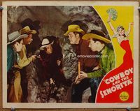 4f526 COWBOY & THE SENORITA movie lobby card '44 Roy Rogers emerges from mine, Big Boy Williams