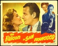 4f566 FALCON IN SAN FRANCISCO LC '45 close up of detective Tom Conway romancing Sharyn Moffett!