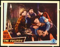 4f599 FUGITIVE movie lobby card '33 Rex Bell grappling with four bad guys in crooked poker game!