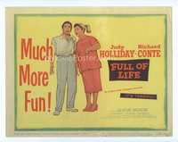 4f108 FULL OF LIFE title movie lobby card '57 artwork of newlyweds Judy Holliday & Richard Conte!