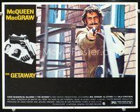4f604 GETAWAY lobby card #7 '72 close up of brutal killer Al Lettieri on fire escape pointing gun!