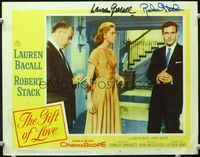 4f608 GIFT OF LOVE signed lobby card #3 '58 by both beautiful Lauren Bacall & also by Robert Stack!